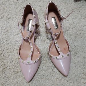 Halogen studded ankle strap heels